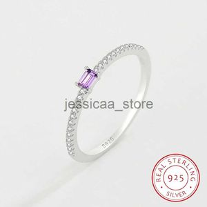 Anillos de banda 2022 NUEVO Simple Genuino S925 Plata RFor Mujeres Amatista Sola fila de Diamante Zircon Compromiso Regalo del Día de San Valentín Jewelr J231124