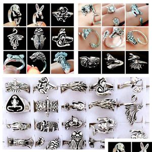 Anillos de banda 20 unids 20 diseños animales metal estilos superiores mezcla cigarra mono sier-plateado anillo retro joyería de fiesta al por mayor entrega de gota dhbkh