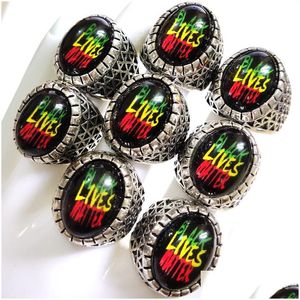 Anillos de banda 20 unids / lote Ojo de gato Black Lives Matter Mens Punk Rocker Cool Ring Hombre Mujer Sier Aleación Joyería Regalo Gota Deliv Dhgarden Dhban