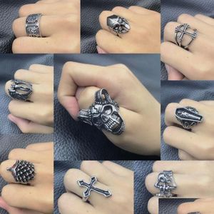 Band Rings 20 pièces/lot Vintage Punk Antique Sier couleur métal bande anneaux pour hommes femmes cadeaux de fête bijoux Mix Style en gros Vipjewel Dhbma