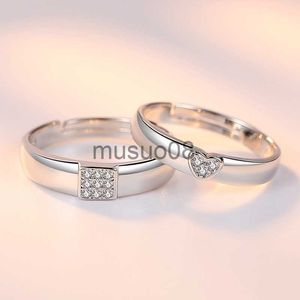 Anillos de banda 2 unids / set Anillos de circón de corazón de amor geométrico Anillos emparejados para pareja Promesa Conjunto de anillos de boda a juego Joyería de diseñador senior J230817