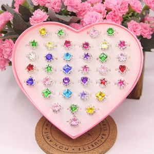 Bande Anneaux 36 pcs Coloré Strass Gem In Box Réglable Petite Fille Bijou Enfants Enfants Cadeau Pré