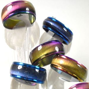Anneaux de bande 50 pièces arc-en-ciel bleu en acier inoxydable anneaux hommes femmes mode charme couleur mélange gros bijoux Lots livraison directe Jewelr Dh1Pw