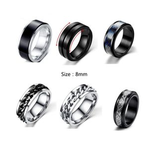 Anneaux De Bande 6Mm 8Mm Chaîne En Acier Inoxydable Anneau Rotatif Personnalisé Anti Anxiété Fidget Pour Femmes Hommes À La Mode Bijoux Cadeau Noir Sliv Dhmpn