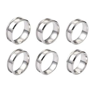 Anneaux de bande 6 pièces 8mm en acier inoxydable rainuré anneau de doigt noyau blanc pour incrustation anneau fabrication de bijoux poli confort rainuré anneau 240125