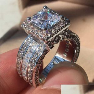 Anneaux de bande 925 Sterling Sier Princess Cut 3ct Lab Diamond Ring Jewelry Engagement Wedding For Drop Livrot Dhtqz