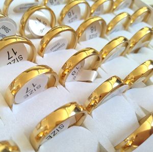 Anillos de banda Lotes a granel 50 UNIDS Placa de oro 4 mm Pareja de acero inoxidable Amante de la moda Joyería de boda Regalo de aniversario Venta al por mayor 221119