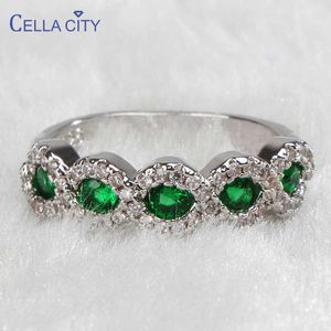 Anillos de banda Cellity Moda en forma de onda Plata 925 Joyería Anillo de rubí esmeralda para mujer Piedras preciosas redondas Joyería femenina para fiesta Tamaño 5-11 J230517