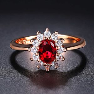 Anneaux de bande classique cristal rouge anneaux de mariage pour les femmes mariée belle couleur or rose zircone bague de fiançailles bijoux de mode R187 AA230529