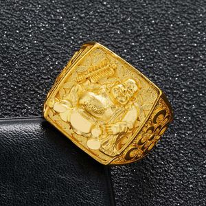 Anillos de banda Chapado en cobre Oro real Maitreya Buda Alta imitación 24k Anillo de oro Imitación masculina 999 Oro puro Buda sonriente Anillo abierto J230517