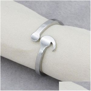 Anneaux de bande Creative Semicolon Design Ouverture Wave Bague pour Femmes Hommes Sier Couleur Bijoux Inspirants Cadeaux Diplômés Amant Drop Delive Dhuon