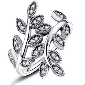 Anillos de banda Cz Diamond 925 Sterling Sier Juego de anillos de boda Caja original para Pan-Dora Sparkling Leaves Mujeres Niñas Regalo Joyería W164330 Dhtqj