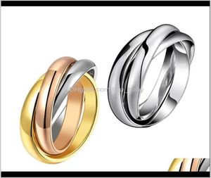 Anillos de banda Entrega de caída 2021 Rose amarillo Colors Sier 3 Círculos Anillo de dedos para mujer Joyería de boda 316L STEE 7529294