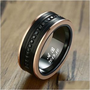 Anillos de banda Grabado Personalizado Para hombre Carburo de tungsteno Boda 8Mm Cz Piedra Eternidad Joyería de lujo Papá Maridos Padre Regalos Drop Deliver Dhpei