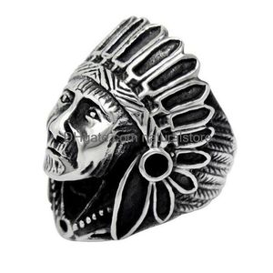 Anillos de banda Europeo y americano Retro Punk Jefe indio Anillo de dedo índice Afluencia de personas Hombres no convencionales Mujeres Titanio Acero D Dhshr