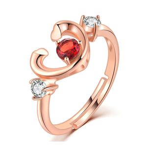 Bande Anneaux Exquis Mode Rose Plaqué Or Anneau Femmes Ajouré Coeur Forme Naturel Colorf Gemme Grenat Cadeau Fête Bijoux Drop Dhrpo