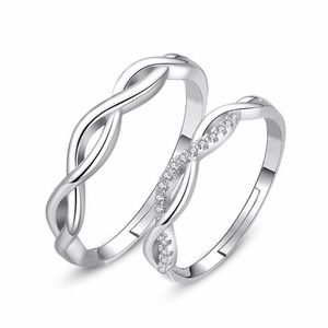 Anillos de banda Conjunto de anillos de pareja de onda de moda Anillos chapados en plata coreanos para mujeres Hombres Joyería Personalidad Conjunto de anillos de amantes de tamaño variable 11Z6C4 AA230306