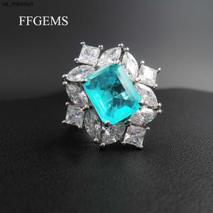 Bagues de bande FFGems Vintage 925 Sterling Silver Paraiba Tourmaline Gemstone Wedding Engagement Diamonds big Rings Gift Fine Jewelry Wholesale J230522