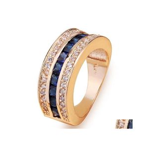 Bande Anneaux Fl Diamant Bleu Pierre Précieuse Hommes Et Femmes Beauté Plaqué Or 18K Flash Queue Anneau Drop Delivery Bijoux Dhbsl