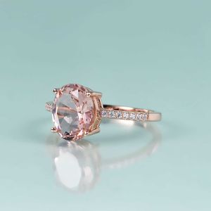 Anneaux de bande GEM'S BEAUTY Rose Gold Filled Sterling Silver Natural Morganite Rings Oval Cut Handmade Romantique Pour Les Femmes Bagues De Fiançailles AA230426