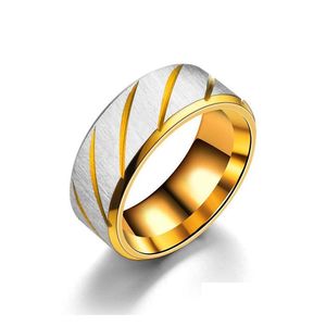 Anillos de banda Color dorado Esmerilado Anillo de bodas para mujer Acero inoxidable 316L Anillos de sarga azul Titanio cepillado Hombres y mujeres Joyería Drop D Dhaqp