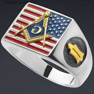 Bands Anneaux Gothic Ag Masonic Mens Ring Jewelry USA Flag Flag Mens Punk Freemason Jewelry T230727