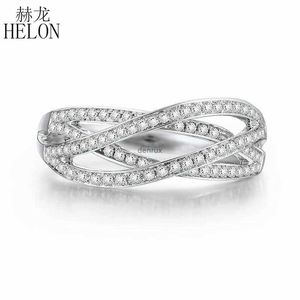 Anneaux de bande Helon Solid 10k White Gold Pave 0.4CT Généal de fiançailles en diamant naturel Bands de fiançailles femmes Femmes de mariage Style Fine Bijoux Ringl240105