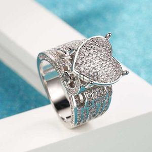 Anillos de banda Joyería vintage de alta calidad Pave White Saaphire CZ Diamond Eternity Women Wedding Heart Band Ring x0920