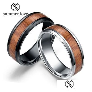 Bague De Mariage En Carbure De Tungstène Incrusté De Bois De Haute Qualité 8Mm Noir Sier En Acier Inoxydable Poli Cadeau Pour Hommes Drop Delivery J Dh0Rq