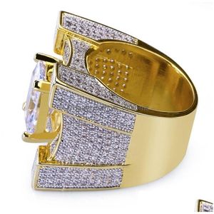 Anillos de banda Hiphop High End Luxury Micro Zircon Inlay Designer Bling Diamond Flash Ring Gold Sier Copper Jewelry Drop Delivery Dhx5O