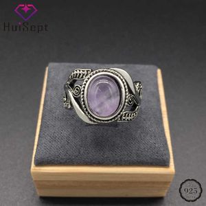 Anillos de banda Huisept Vintage 925 Anillo de plata amatista Gemstone Anillos de moda en forma de flor para la fiesta de bodas femenino Al por mayor G230317