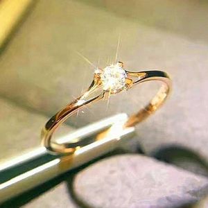 Huitan Bague de mariage minimaliste pour femme avec zircone cubique de 4 mm, accessoires de doigt féminins simples et élégants, bague de fiançailles J240326