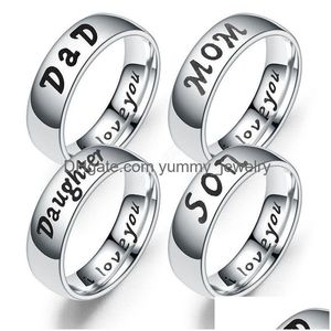 Anillos de banda Te amo papá mamá hijo hija anillos de letras para mujeres hombres acero inoxidable familia calidez anillo de dedo joyería de moda regalo D Dhyw2