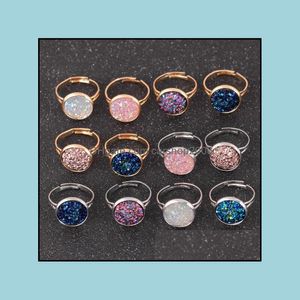 Anillos de banda joyería moda imitar piedra Natural Drusy Druzy anillo Sier colores dorados resina piedras preciosas para mujeres dama entrega de gota 2021 Ah1St