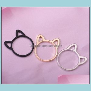 Anillos de banda joyería para mujer 925 Sier Simple lindo diseño de oreja de gato anillo de dedo negro chapado en oro regalo venta al por mayor Drop Delivery 2021 Tw4Au