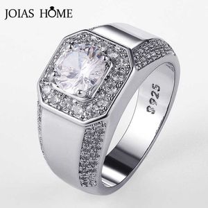 Anillos de banda JoiasHome Anillo de lujo para hombre Plata 925 Tamaño de joyería 8-12 Redondo AAAAA Circón Brillante Boda Plateado 18K Platino Venta al por mayor J230517