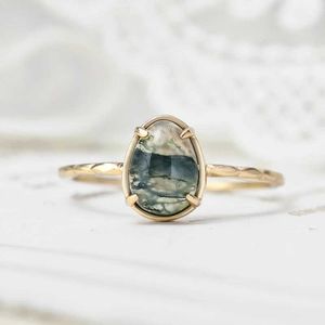 Anneaux de bande Lamoon Natural Green Moss Agate Anneau Womens Vintage Gemstone Ring 925 STERLING Silver Gold Plated Jewelry Accessoires RI007
