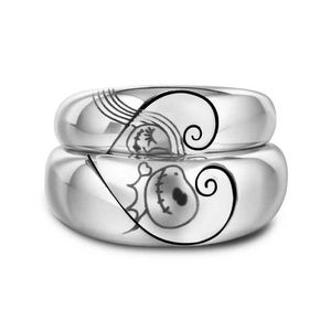 Anillos de banda Precioso fantasma en forma de corazón Anillo de pareja Amor verdadero Anillo de compromiso Alianza Propuesta Joyería de boda Regalo del día de San Valentín 240125