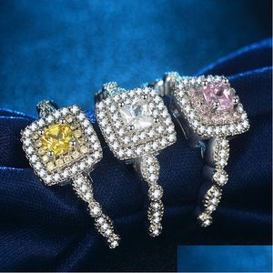 Anillos de banda de lujo Diamante Diamante Diseñador de dedo de uñas chino para mujeres S925 Sier White Pink amarillo Piedra Elegante Cz Circón A Dhguh