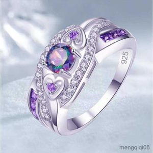 Anneaux de bande de luxe pour les femmes Gemme naturelle Cut Square Amethyst Ring Bague de fiançailles Cadeau Bijoux Feminino