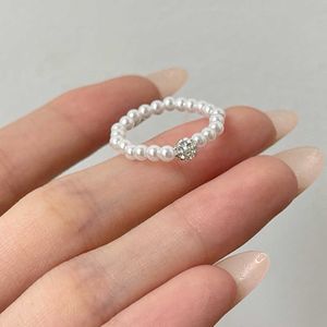 Bagues de bande minimaliste doigt bijoux simulé perle élastique anneau boule de cristal perle anneaux pour les femmes fête de mariage cadeau Anillos Mujer G230213