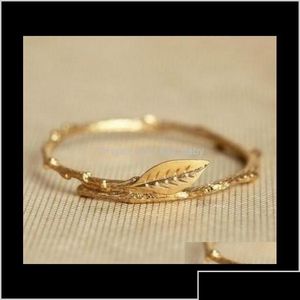 Anillos de banda Novlty Friends Bohemian Boho Jewelry Tree Leaves Laurel Leaf Knuckle Toe Ring 18K Gold Cq419 Dli2J Drop Delivery Dheqm