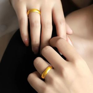 Anillos de banda chapados en oro 100% real 24k 999 anillo mate liso de alta calidad para hombres y mujeres color cerrado regalo Qixi lavable rápido oro puro de 18 quilates J 231218