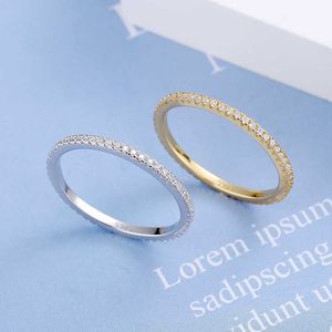 Anillos de banda Anillo de plata esterlina Anillo de diamantes de una sola fila de diamantes completos para mujer Anillo de Japón y Corea del Sur Anillo de tira Anillo de cola Anillo de dedo índice Vdq6