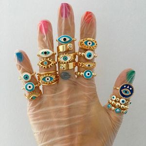 Anillos de banda Seanxiao Lucky Turkish Blue Evil Eye para mujer Anillo de acero inoxidable ajustable abierto Pareja de bodas Regalo de la joyería Gota Deli Smtdi