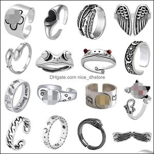 Anillos de banda Sier Vintage Goth Punk Set para hombres Chicas Mujeres Cool Gothic Ring Pack Trendy Stackable Boho Chunky Knuckle Emo F Otgrq