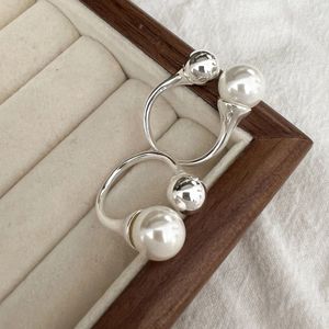 Anillos de banda Anillo abierto con cuentas de perlas simples Plata de ley 925 Joyería de moda coreana Delicada perla de imitación y anillo de cuentas lisas para mujeres 231218