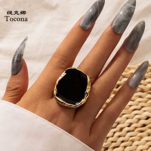 Bandringe Tocona Bohemian Blk Stone Joint Ring für Frauen Männer Charms Dripping Oil Big Joint Ring Gothic Schmuck Zubehör 16916 P230411