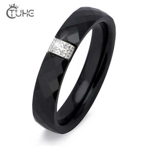 Anillos de banda Anillos negros de cerámica únicos para mujer, anillo blanco de 4mm para mujer, anillos de boda cómodos de cristal de piedra de la India, joyería de marca de compromiso 240125