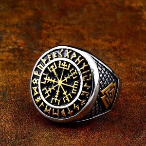 Band anneaux Viking Slave Compass Ring Steel Warrior Ring Men Retro Trend Pendant Party Casual Party Gift Men Men J230817